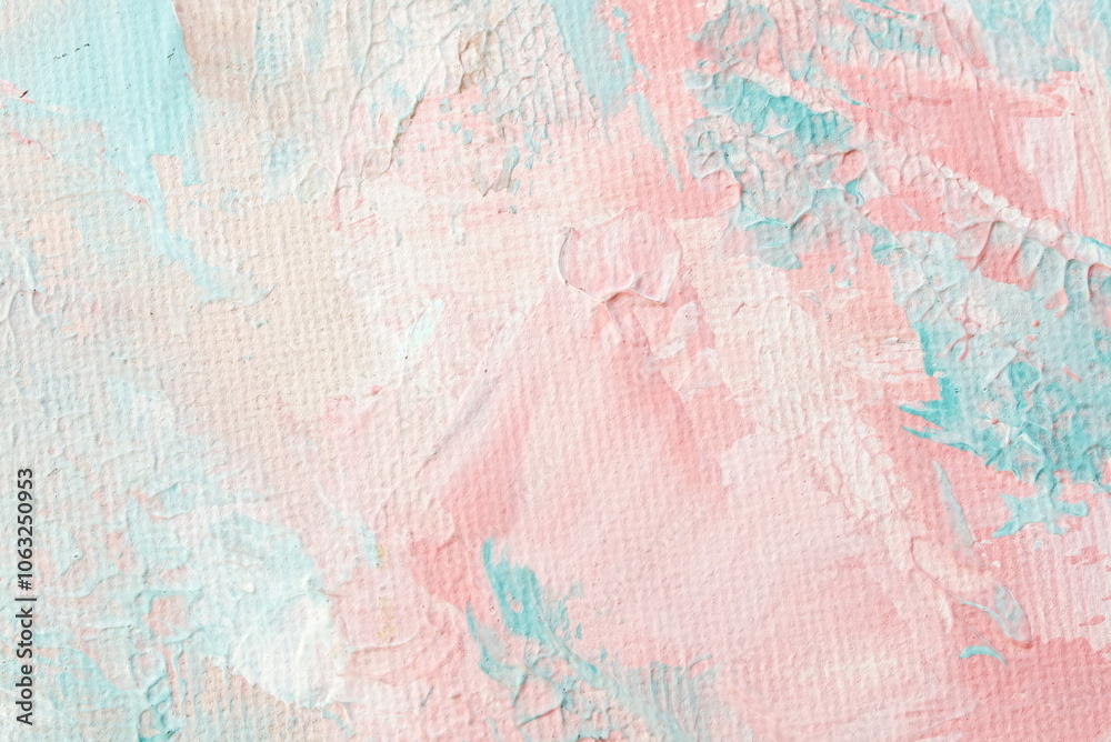 Fototapeta premium Abstract soft acrylic painting texture. Pastel blue pink colors background. Template, wall art, copy space