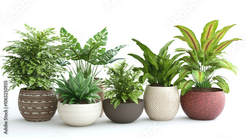 a collection of potted plants isolated on a white background