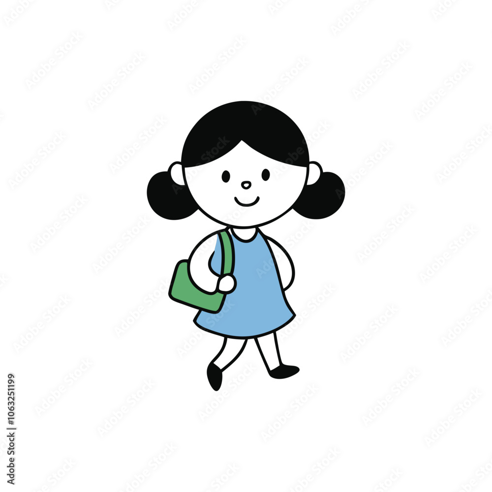 Little girl is going to school with a school bag vector art Little girl is going to school with a school bag vector art