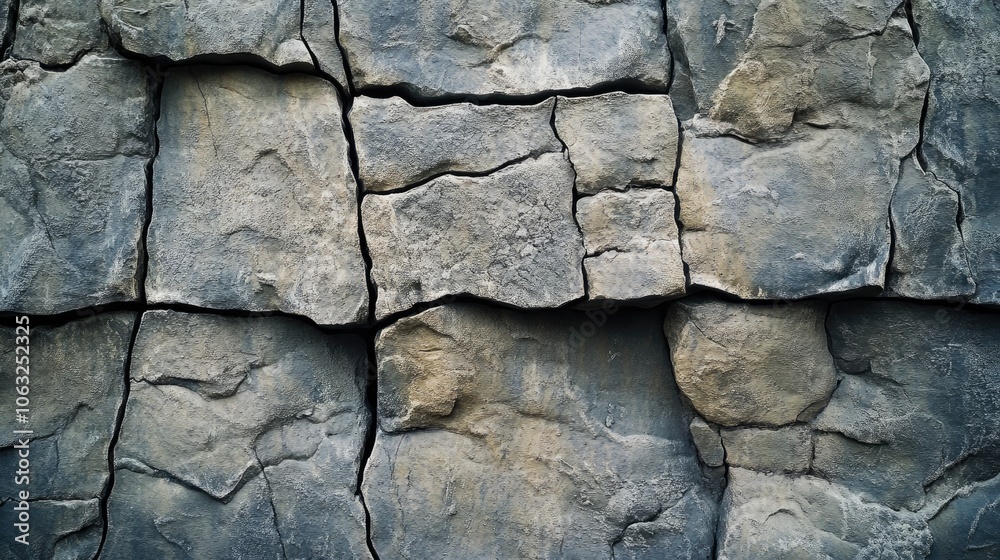 Close up of a weathered rock wall featuring cracks highlighting the texture and natural abstract patterns Close up of a weathered rock wall featuring cracks highlighting the texture and natural abstract patterns