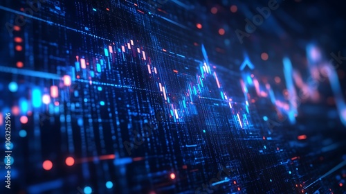 Digital line graph of stock market growth blue color background