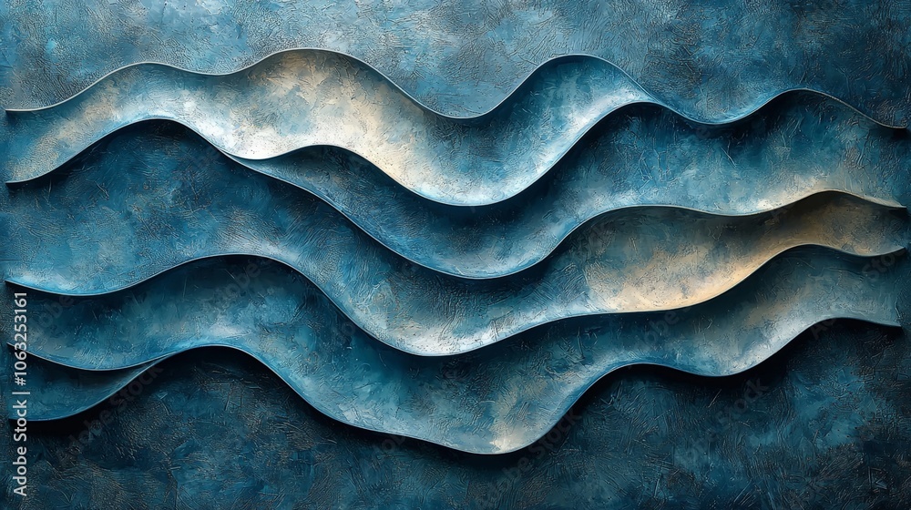 Abstract design featuring layered waves in blue tones, resembling water or oceanic forms. Abstract design featuring layered waves in blue tones, resembling water or oceanic forms.
