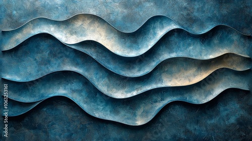 Abstract design featuring layered waves in blue tones, resembling water or oceanic forms.