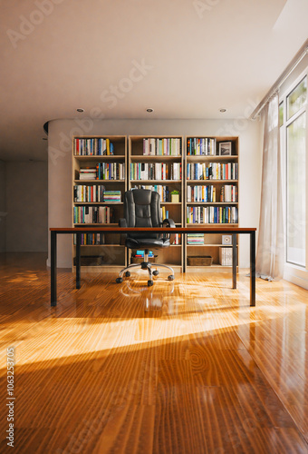 study room, office or library background with book shelf