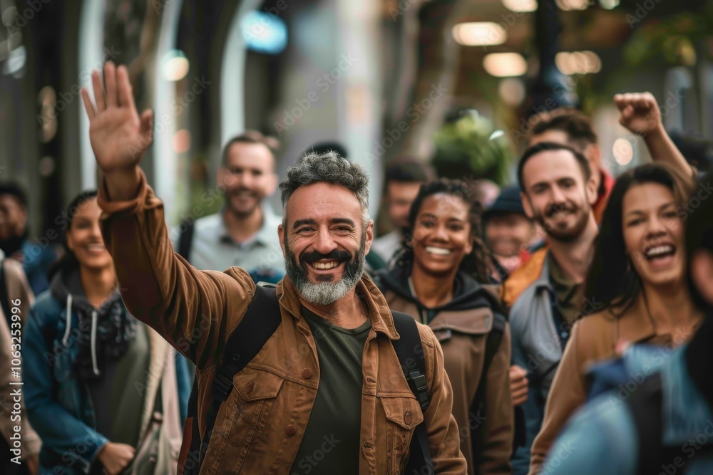 Group of happy people walking in the city. Group of people walking in the city. Group of happy people walking in the city. Group of people walking in the city.