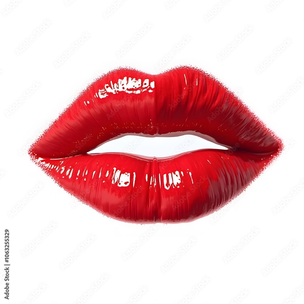 Red Lips with Glossy Lipstick Isolated on White Background Red Lips with Glossy Lipstick Isolated on White Background