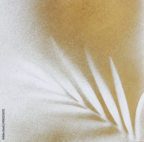 Spray paint abstract gold white paper background with floral elements. Template, copy space.