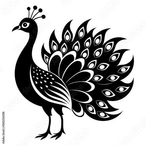 Peacock Bird black silhouette vector illustration isolated on a transparent background