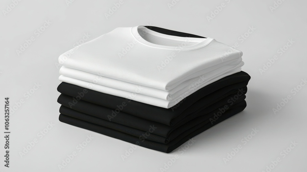 Mockup stack of folded square t-shirts, black and white Mockup stack of folded square t-shirts, black and white