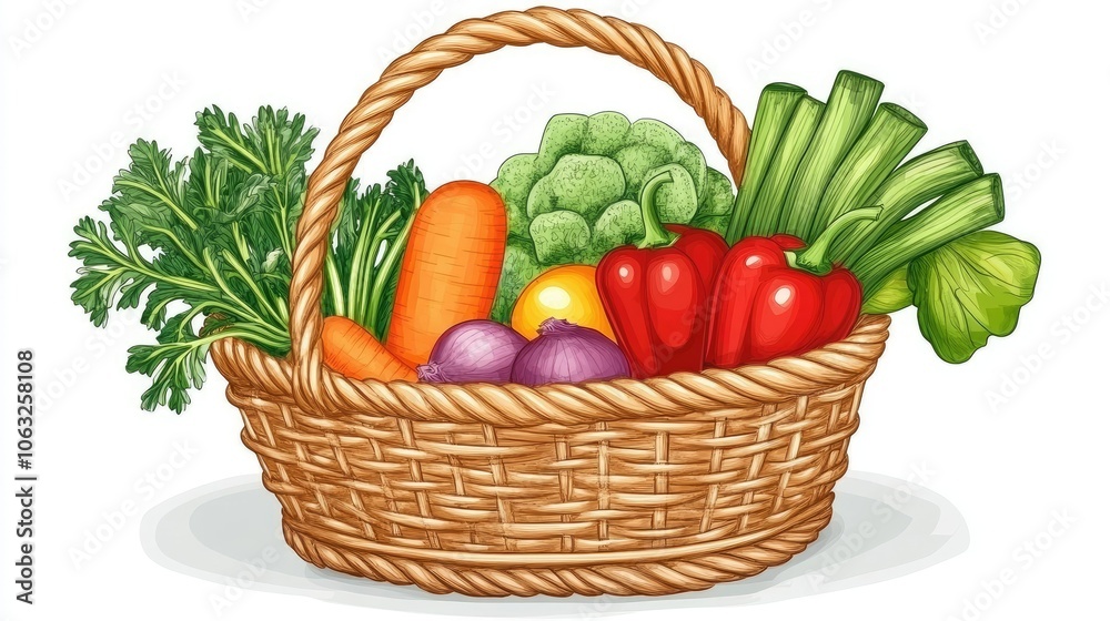 Fresh Vegetables in a Woven Basket Fresh Vegetables in a Woven Basket