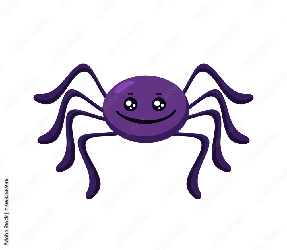Lively little cartoon spider with a happy face, colorful body, and big kawaii eyes. Perfect for adding humor and friendliness to insect themed designs. Lively little cartoon spider with a happy face, colorful body, and big kawaii eyes. Perfect for adding humor and friendliness to insect themed designs.