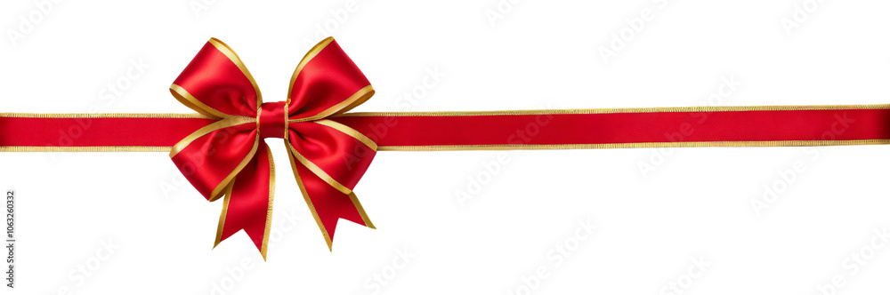 Red ribbon and bow with golden border for Christmas, Valentine, Anniversary, Birthday gift, present and decoration isolated on a transparent background Red ribbon and bow with golden border for Christmas, Valentine, Anniversary, Birthday gift, present and decoration isolated on a transparent background