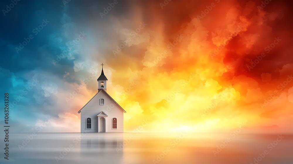 A striking image of a large church bell tower against a dramatic sunset sky, showcasing the architectural details and the rich colors of the evening light. Ultra-Realistic, Photo Realistic, A striking image of a large church bell tower against a dramatic sunset sky, showcasing the architectural details and the rich colors of the evening light. Ultra-Realistic, Photo Realistic,