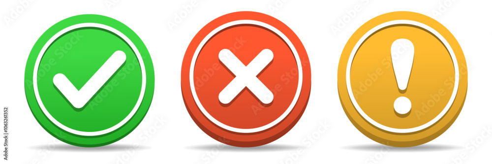 Obraz premium Check mark, cross, exclamation point icons. Vector