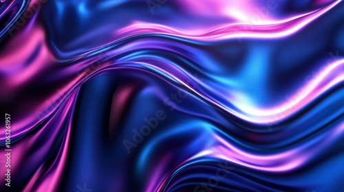 Abstract dark holographic iridescent neon background fluid liquid glass curved wave in motion