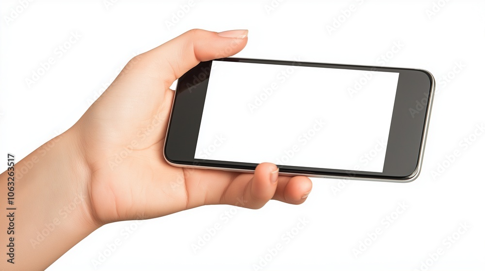 hand holding smartphone isolated on white background