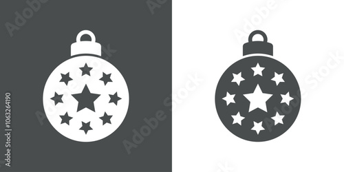 Decoración de Navidad. Logo con silueta de bola de navidad con estrella en el centro de un marco circular de 8 estrellas para tarjetas y felicitaciones