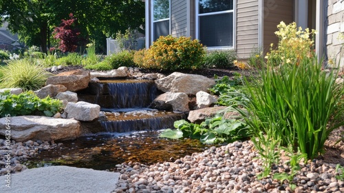 Wallpaper Mural Close up of a home garden landscape featuring beautiful design elements including a small pond and waterfall Torontodigital.ca