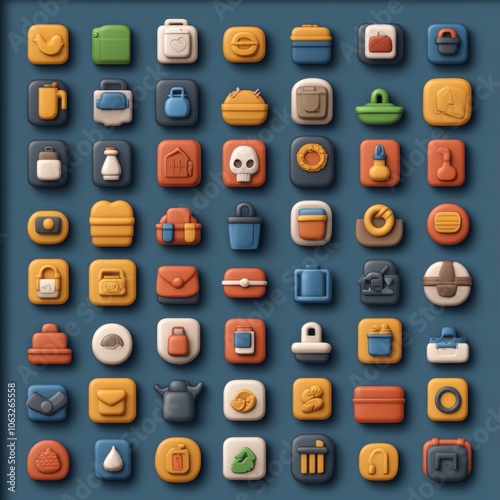 A collection of colorful, stylized icons representing various objects and themes.