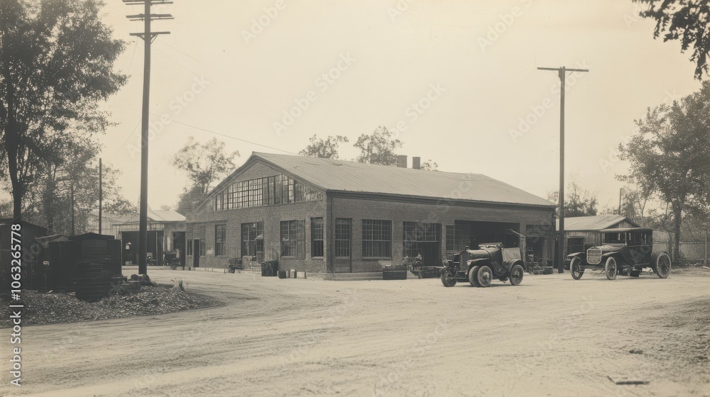 Obraz premium Original location, old factory, our original establishment, type of old photo.