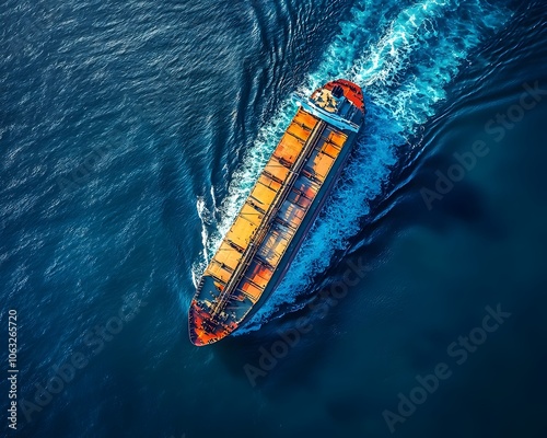 Aerial View of an Oil Tanker Cutting Through Deep Blue Ocean Waters