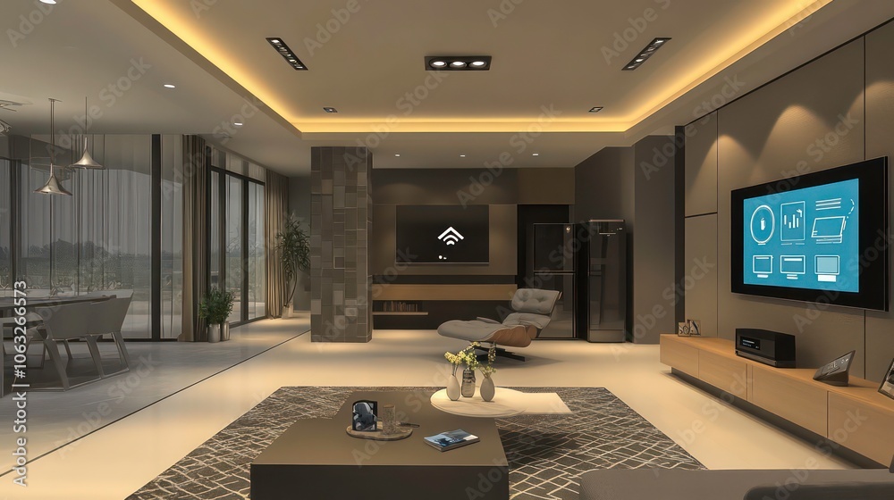 Concept of smart homes, emphasizing the use of connected devices and home automation Concept of smart homes, emphasizing the use of connected devices and home automation