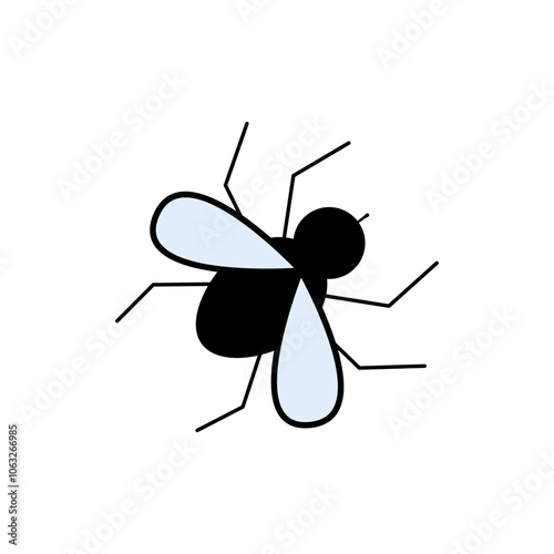 Fly vector color icon. Isolated black midge with wings Clip art design element.
