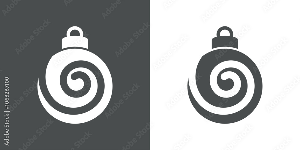 Tiempo de Navidad. Logo con silueta de bola de navidad con línea con forma de remolino para su uso en tarjetas y felicitaciones