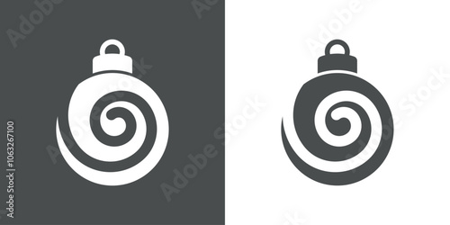 Tiempo de Navidad. Logo con silueta de bola de navidad con línea con forma de remolino para su uso en tarjetas y felicitaciones