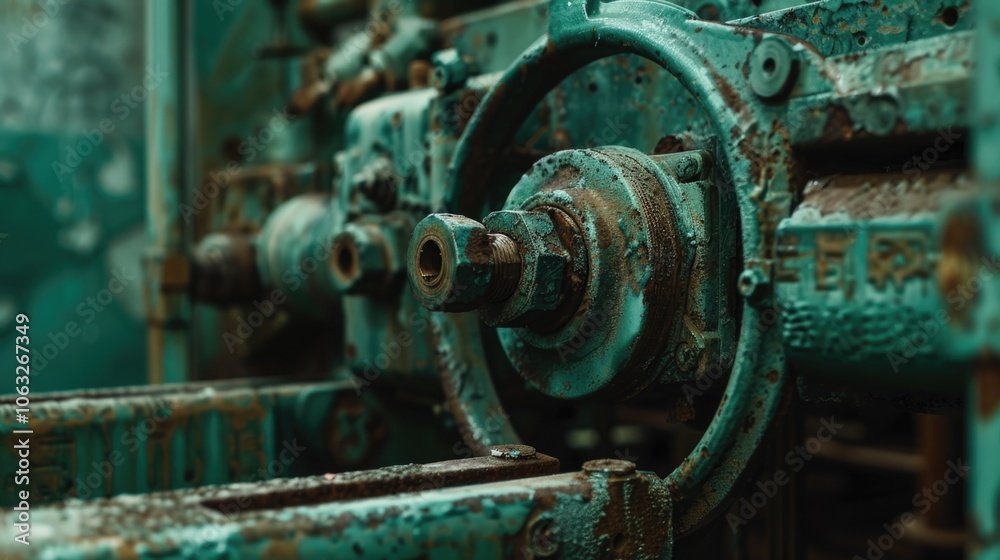 A close-up shot of a rusty machine with corrosion and decay A close-up shot of a rusty machine with corrosion and decay