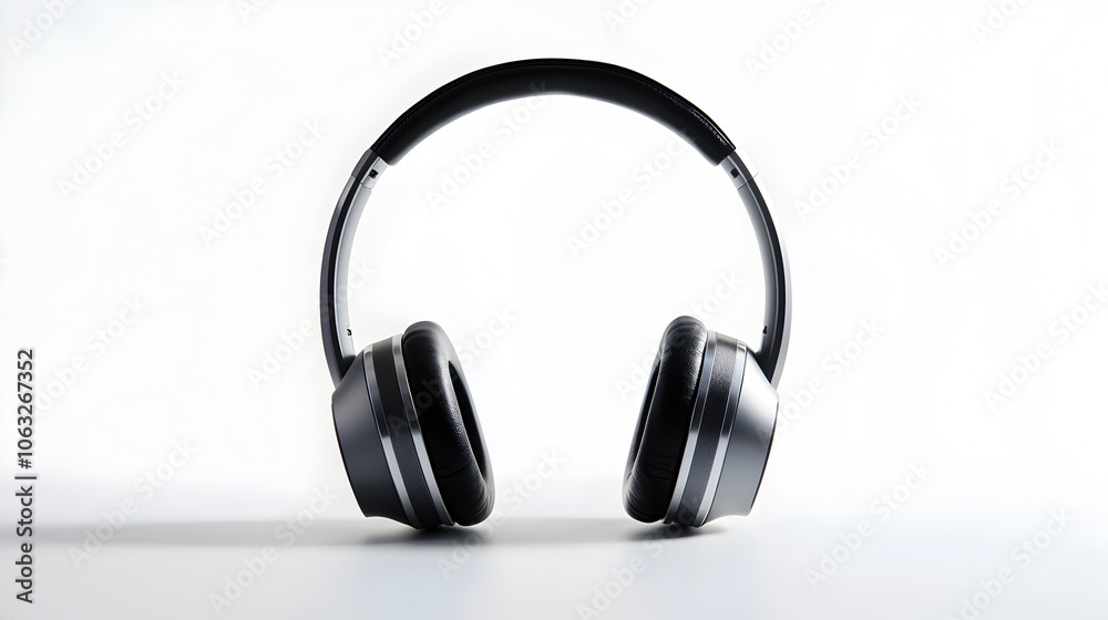 Sleek Metallic Over Ear Headphones on Isolated White Background for Music or Tech Advertisements Sleek Metallic Over Ear Headphones on Isolated White Background for Music or Tech Advertisements
