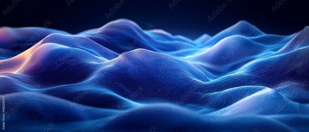 Abstract digital waves in blue and purple tones, creating a serene, futuristic landscape. Abstract digital waves in blue and purple tones, creating a serene, futuristic landscape.