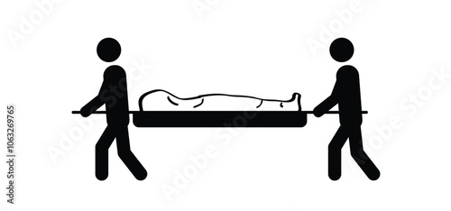 Cartoon coffin bearers or coffin bearer. Funeral, mourning traditional. Interring a dead body. Ritual service men carry the coffin. Burial ceremony procession. carrying dead body on their shoulder.