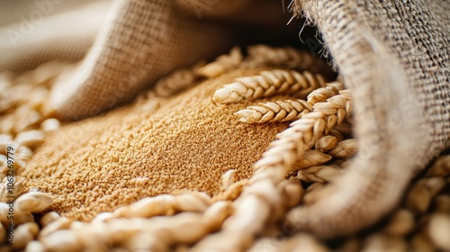 Close-Up of Grain with Textured Fabric Background