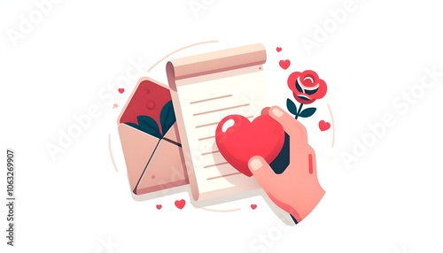 postcard - valentine's day, valentine heart, simple flat design
