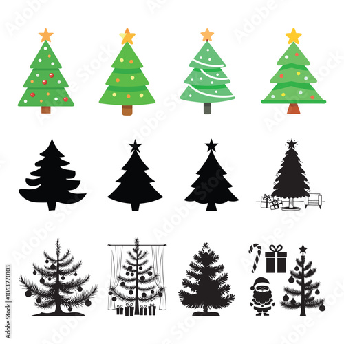 Christmas Tree Silhouette Bundle, Christmas Tree Vector Illustration, Christmas Tree SVG, Christmas Clipart,