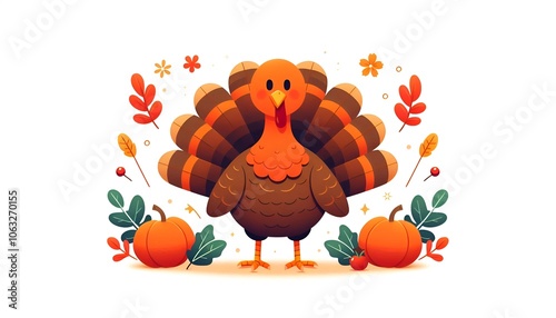 thanksgiving turkey autumn banner simple flat style