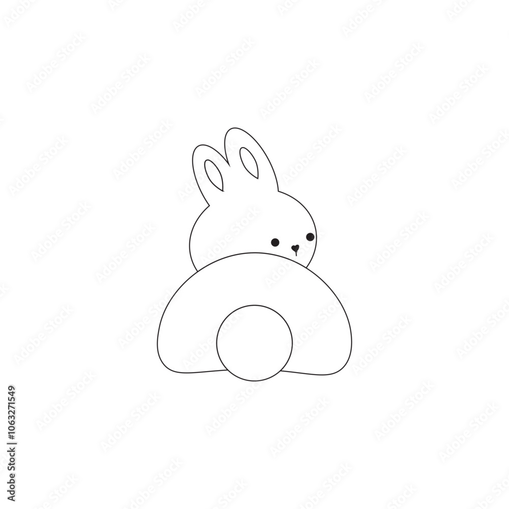 Obraz premium Outline Cute white rabbit, bunny in cartoon style, animal mid autumn decoration, Moon Festival, Chinese Lunar Year of the Rabbit decoration.