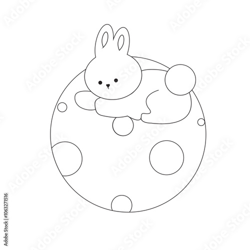 Outline Cute white rabbit, bunny in cartoon style, animal mid autumn decoration, Moon Festival, Chinese Lunar Year of the Rabbit decoration.