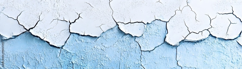 Obraz premium Close-up of Cracked White and Blue Paint on a Wall