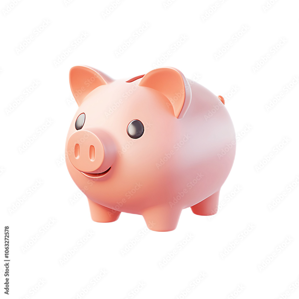 A cute pink piggy bank icon with a coin slot and glossy texture, rendered in 3D on a white background. A cute pink piggy bank icon with a coin slot and glossy texture, rendered in 3D on a white background.