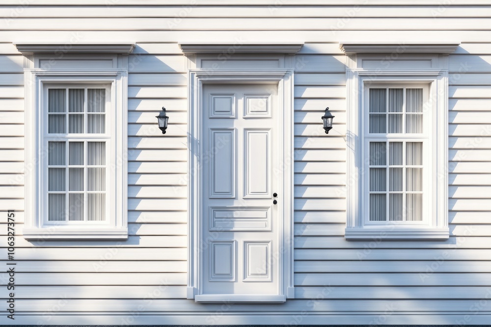 Fototapeta premium A small white house with a white door and windows, perfect for illustrations, advertisements, or property listings