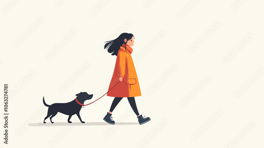 Illustration of a girl walking a dog. Domestic animal. Man's best friend. Illustration of a girl walking a dog. Domestic animal. Man's best friend.