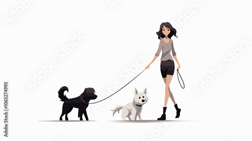 Illustration of a girl walking a dog. Domestic animal. Man's best friend.