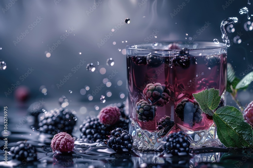 Blackberry and Raspberry Infused Water with Splashing Water Drops Blackberry and Raspberry Infused Water with Splashing Water Drops