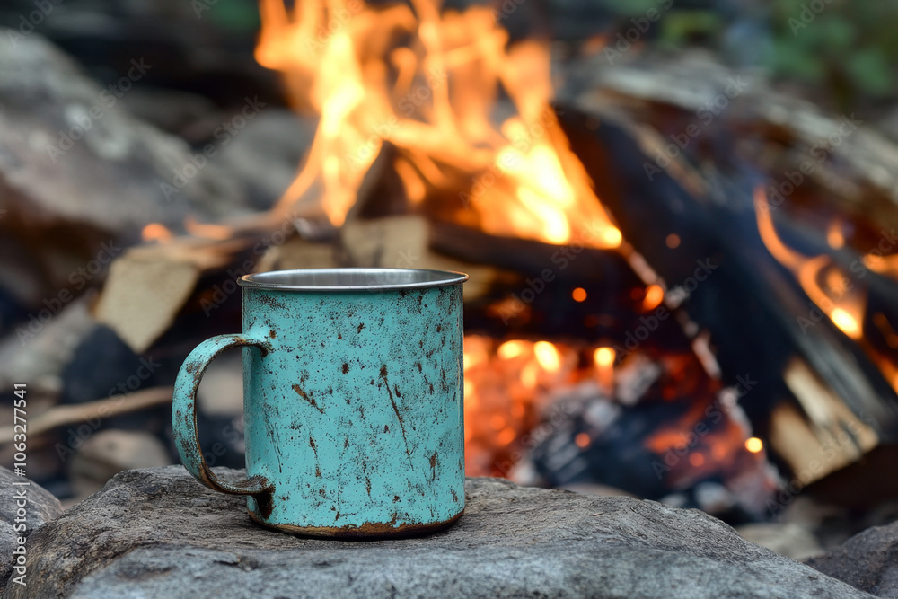 Serving a cup of coffee by the fire Serving a cup of coffee by the fire