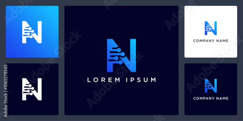 Letter N digital technology logo and icon editable
