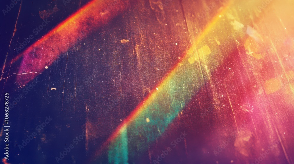 Old film light leaks texture with scratches, noise, iridescent stripes. Rainbow lens flare effect, camera film filter with bokeh, dust, grain. Distressed retro movie, photo burn effect Old film light leaks texture with scratches, noise, iridescent stripes. Rainbow lens flare effect, camera film filter with bokeh, dust, grain. Distressed retro movie, photo burn effect