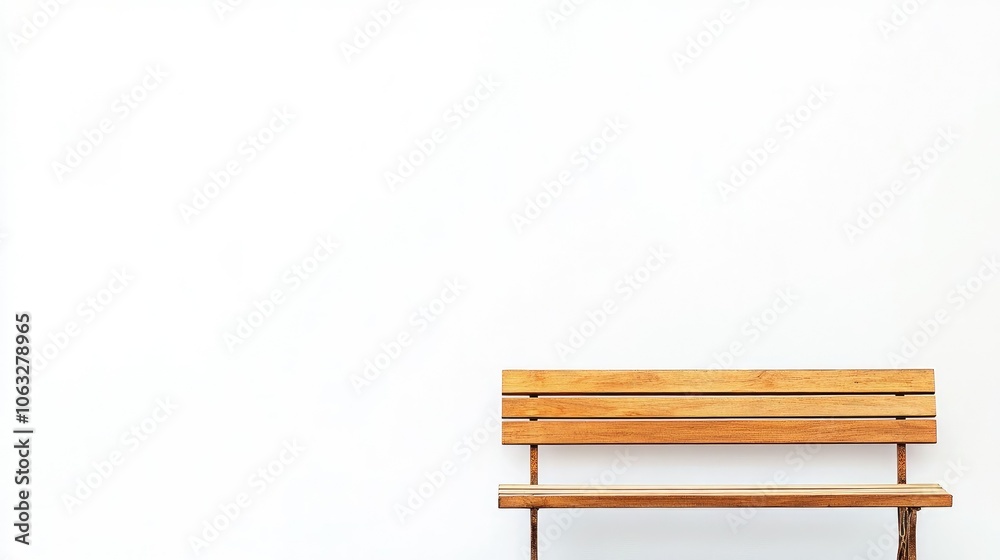 Wooden Bench Against a Minimalist White Background Wooden Bench Against a Minimalist White Background