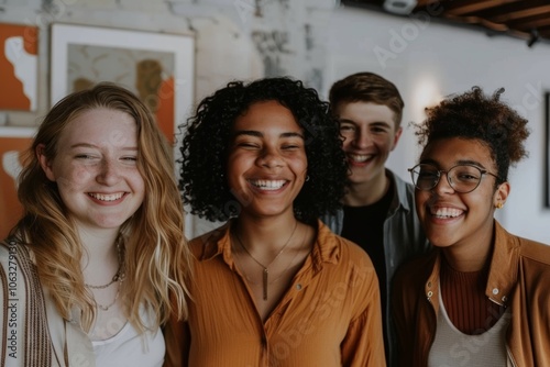 Portrait of happy multiethnic group of friends smiling at camera